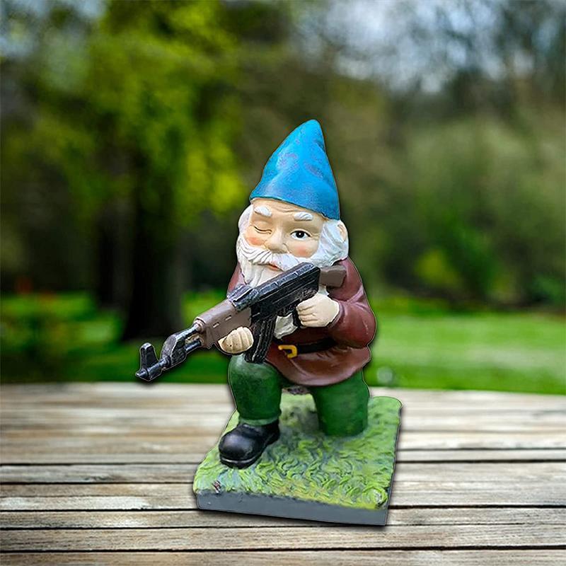 Garden Gnome With Camouflage Uniform And AK47