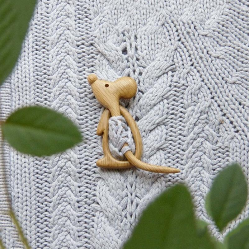 Brooch Pin with Wooden Animal Pattern