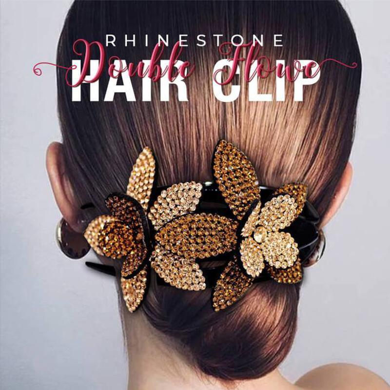 Rhinestone Double Flower Hair Clip