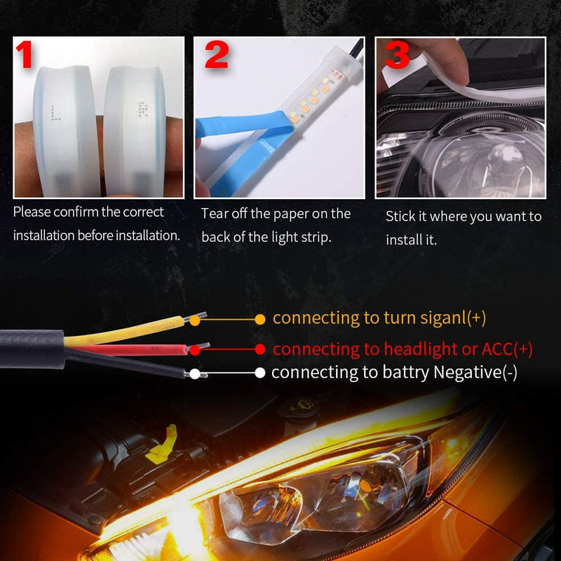 Flexible DRL LED Night & Daytime Running Light Strip (No Disassembling Needed)