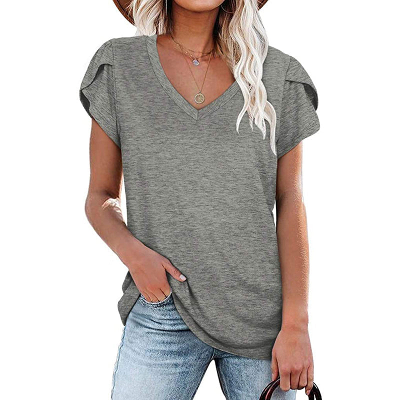 Solid V-Neck Short Sleeve T-Shirt